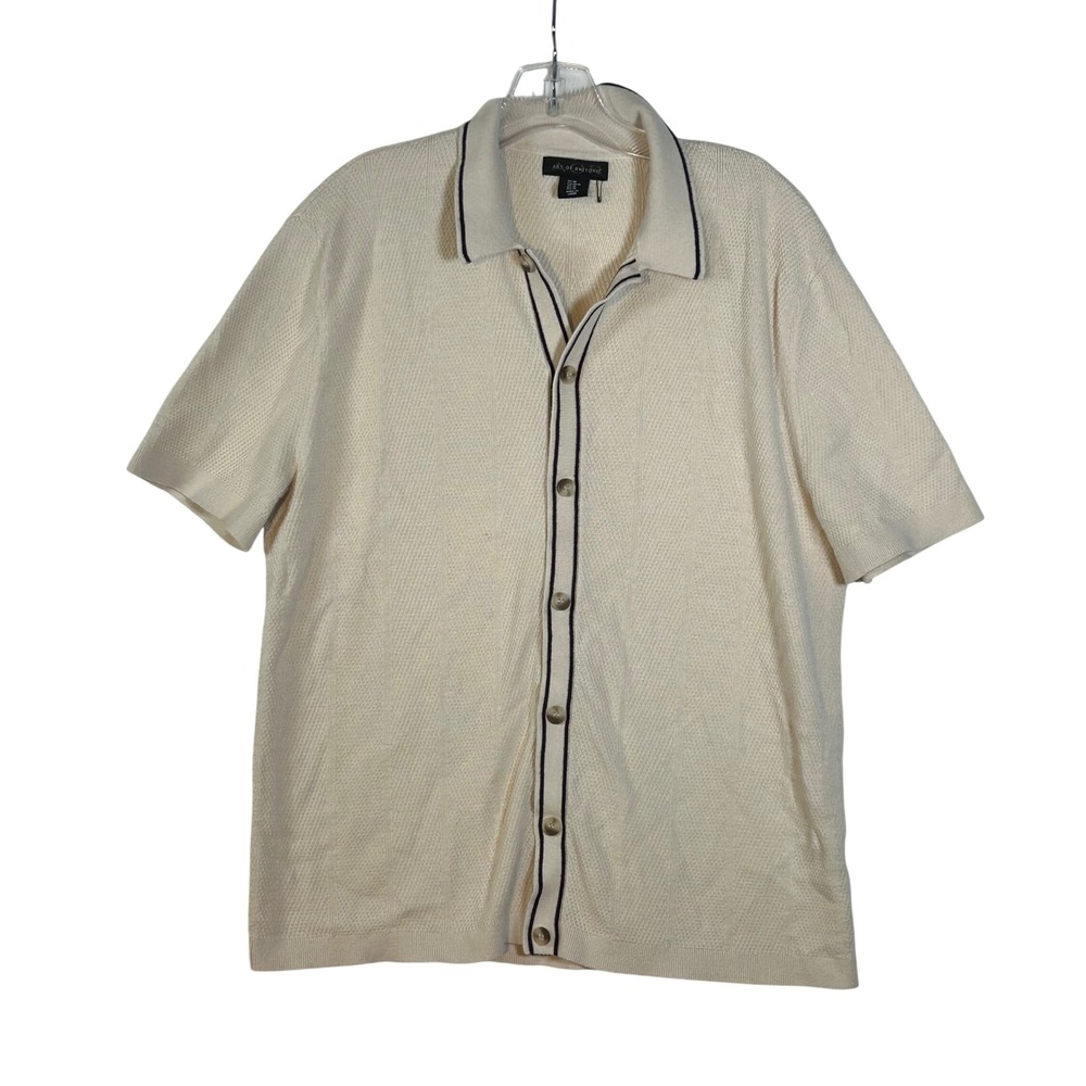 Art of Rhetoric Men's Medium Knit‎ Button Polo Shirt Cream Retro Short Sleeve